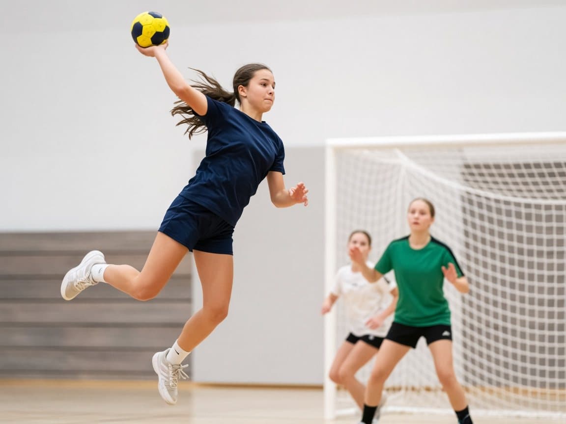 Handbollsmatch för ungdomar i en sporthall