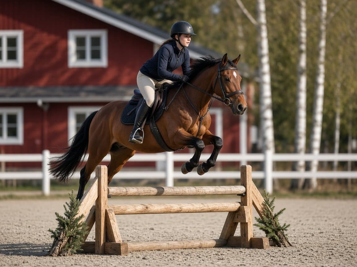 Ridlektion på en ridklubb en grå höstdag